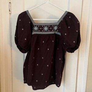 Madewell Embroidered Crinkle Cotton Bubble-Sleeve Top - Small